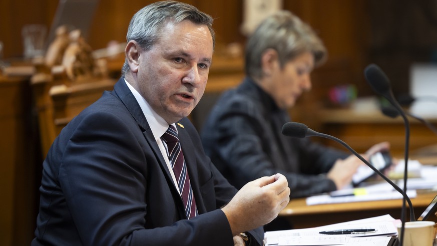 Werner Salzmann, SVP-BE, spricht waehrend der Debatte um den Voranschlag 2024 mit integriertem Aufgaben- und Finanzplan 2025-2027, waehrend der Wintersession der Eidgenoessischen Raete, am Dienstag, 5 ...