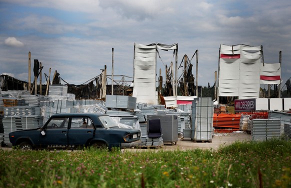 Remains of the Wildberries warehouse that burned down after a recent Ukrainian drone attack in the course of the Russia-Ukraine conflict, in the city of Elektrostal in the Moscow region, Russia July 2 ...