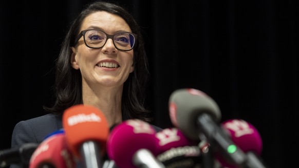 Die neue SRF-Direktorin Nathalie Wappler spricht an der Medienkonferenz, aufgenommen am Montag, 5. November 2018 in Zuerich. (KEYSTONE/Ennio Leanza)