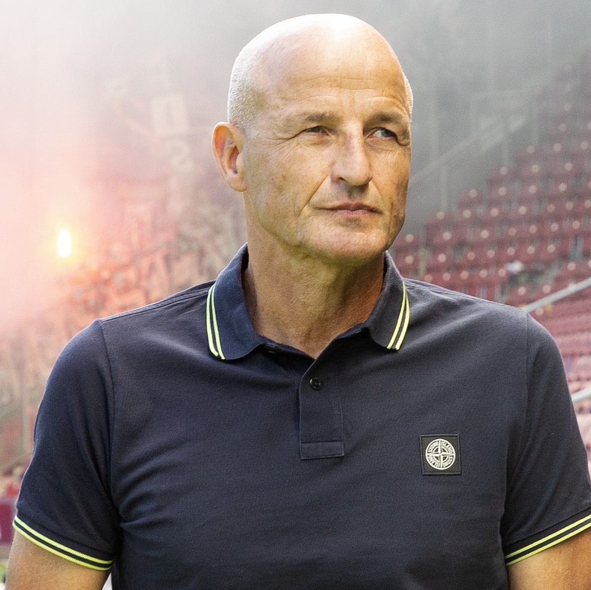 Peter Zeidler, coach of St Gallen FC, waits, prior the Super League soccer match of Swiss Championship between Servette FC and FC St. Gallen, at the Stade de Geneve stadium, in Geneva, Switzerland, Su ...