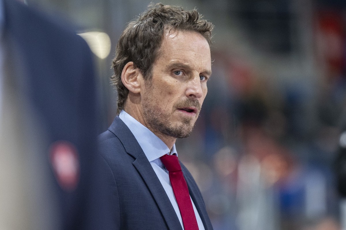 Switzerland's head coach Patrick Fischer looks on during an ice hockey World Cup preparation match between Switzerland and France at the St. Jakob-Arena in Basel, Switzerland, on Saturday, April  ...