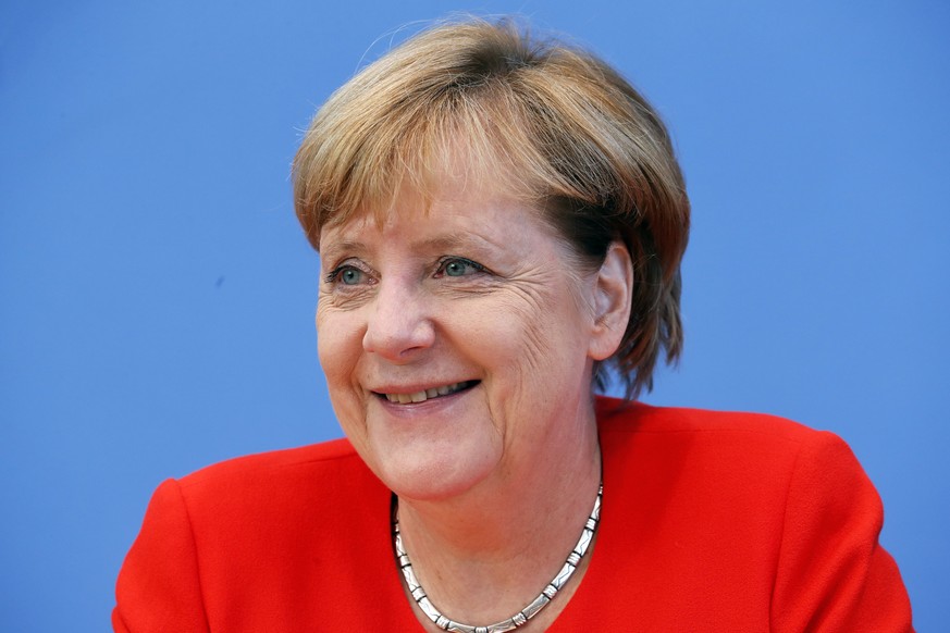 epa06169983 German Chancellor Angela Merkel during her annual press conference at &#039;Bundespressekonferenz&#039; in Berlin, Germany, 29 August 2017. The traditional media briefing is right in the m ...