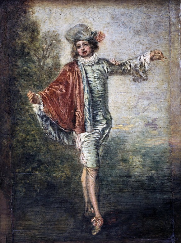 L Indifferent (The Gallant: The Flirt) Oil on Canvas. Jean-Antoine Watteau (1684-1721) French painter. Fashion Male Stocking Breeches Shoe Cloak Ruff Fabric Satin Velvet WHA PUBLICATIONxINxGERxSUIxAUT ...