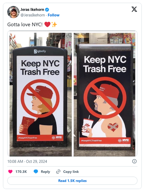 Das sind natürlich keine offiziellen Plakate der Stadt New York. Sie wurden bereits 2018 von Trump-Gegnern aufgehängt.