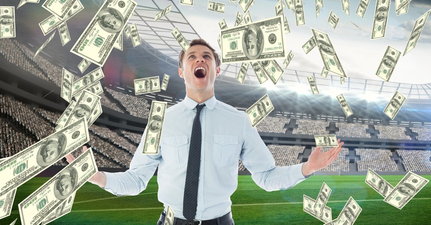 Fussball Geld Geldregen. Bild: Shutterstock