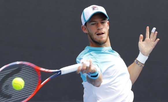 epa06439598 Diego Schwartzman of Argentina in action during his first round match against Dusan Lajovic of Serbia at the Australian Open Grand Slam tennis tournament in Melbourne, Australia, 15 Januar ...