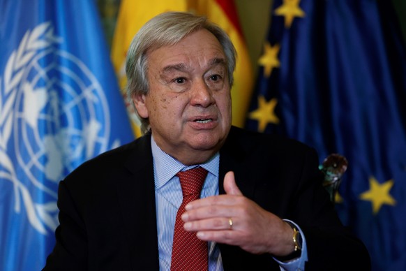 epa09319787 UN Secretary General Antonio Guterres during an interview with Agencia Efe in Madrid, Spain, 02 July 2021 (issued on 03 July 2021). Guterres considers that &#039;Time to take decisions to  ...