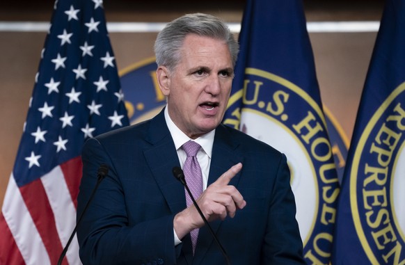 FILE - House Minority Leader Kevin McCarthy, R-Calif., speaks to reporters at his weekly news conference, at the Capitol in Washington, March 18, 2022. McCarthy&#039;s career took off during the Donal ...