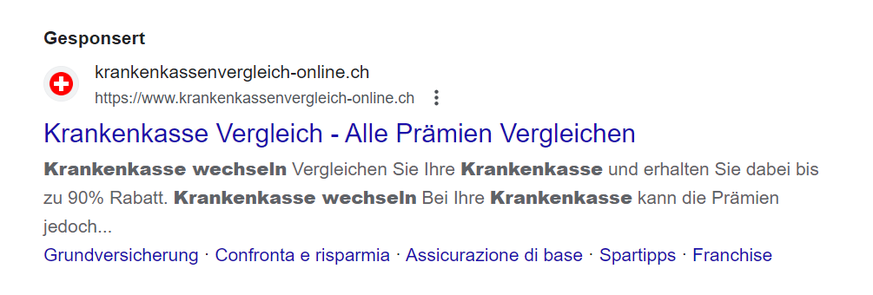 Die dreiste Werbung des Krankenkassenvergleichsportals der Neosana AG.