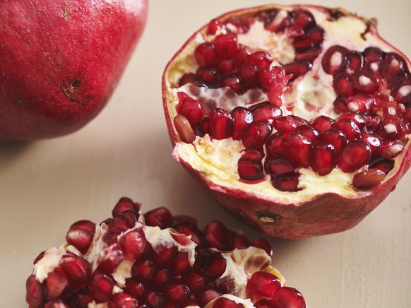 This photo shows the interior of a pomegranate fruit was taken in New York on Nov. 6, 2019. (Cheyenne Cohen via AP)
Pearl-Shaped Foods