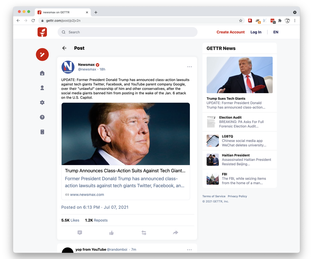 Trump ist bei Gettr omnipräsent. Bislang äussert er sich jedoch nicht über einen eigenen verifizierten Account.