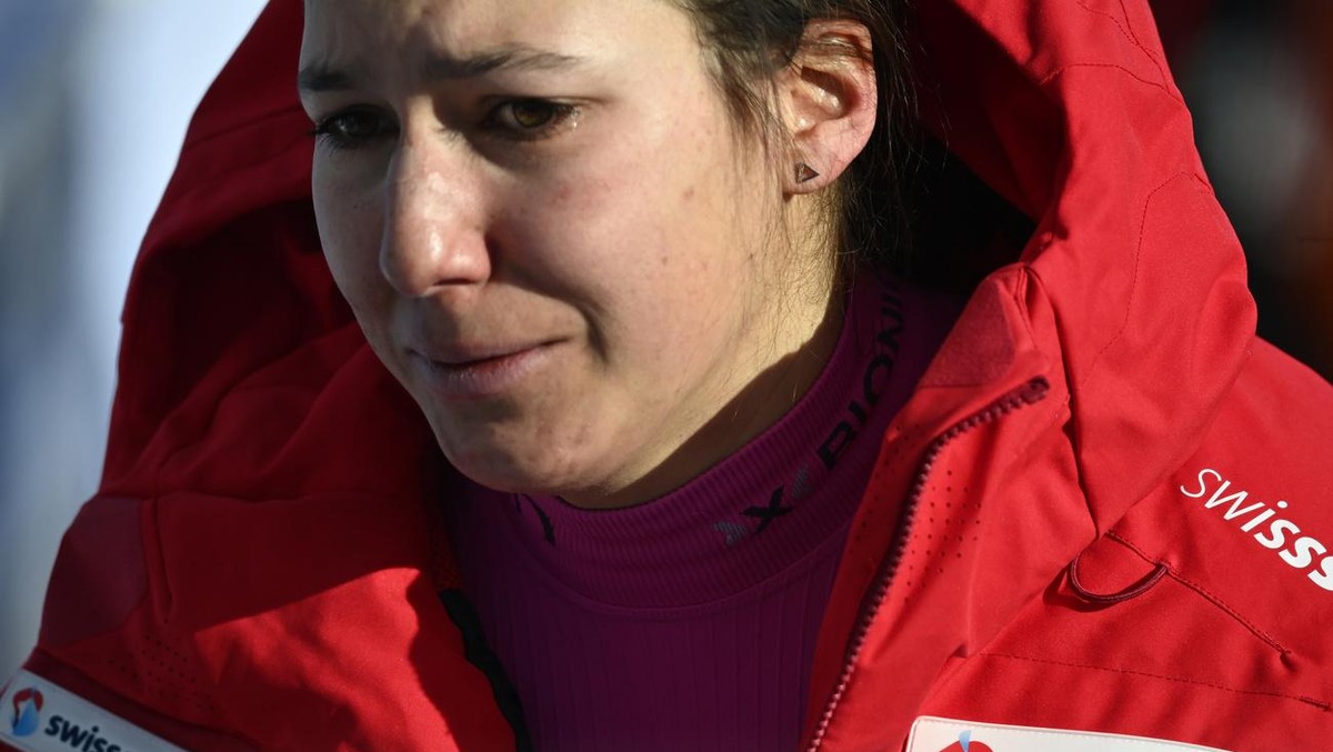 epa09014393 Wendy Holdener of Switzerland reacts in the finish area during the Slalom portion of the Women's Alpine Combined competition at the FIS Alpine Skiing World Championships in Cortina d& ...