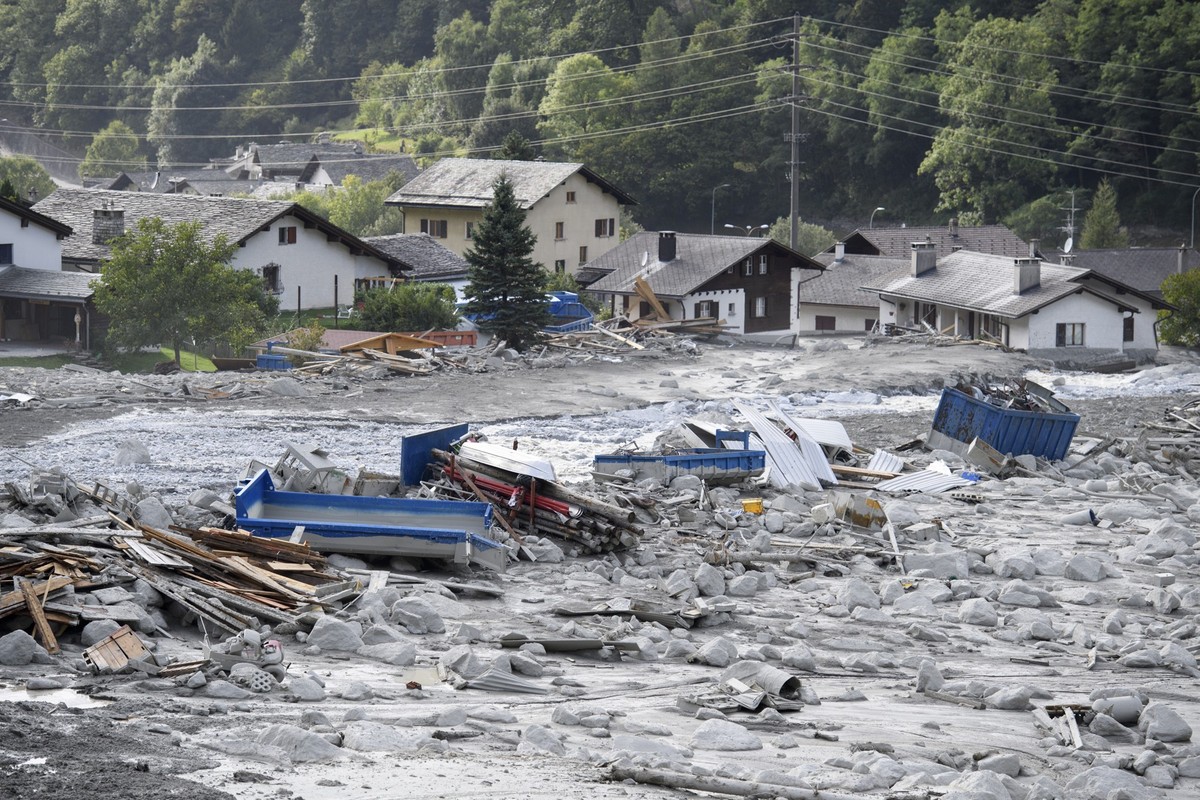 View of Bondo, Graubuenden in South Switzerland, on Monday, August 28, 2017. The village had been hit by a massive landslide on Wednesday last week. The main road between Stampa and Castasegna is disc ...
