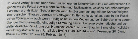 Einmaliger Gebrauch: Auszug aus dem Asylentscheid.
