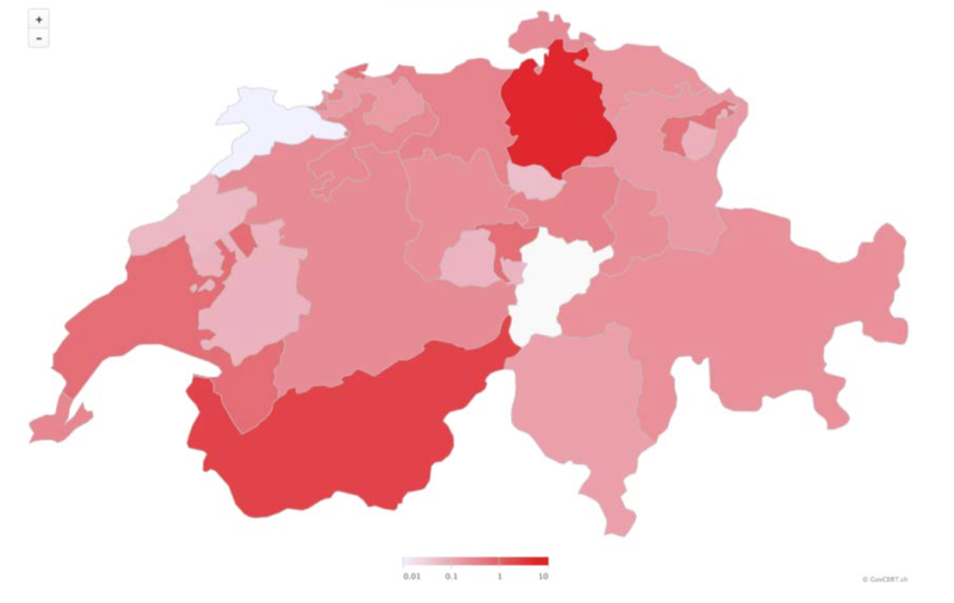 Die Grafik zeigt, in welchen Kantonen am meisten Computer mit Malware infiziert sind.