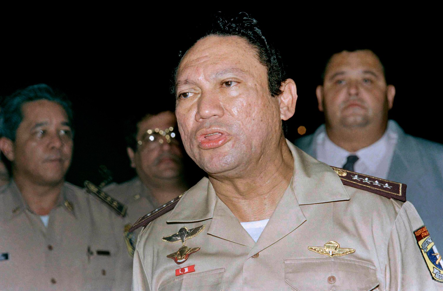 FILE - General Manuel Antonio Noriega speaks to the press in Panama in May 1989. (AP Photo, File)
France Noriega