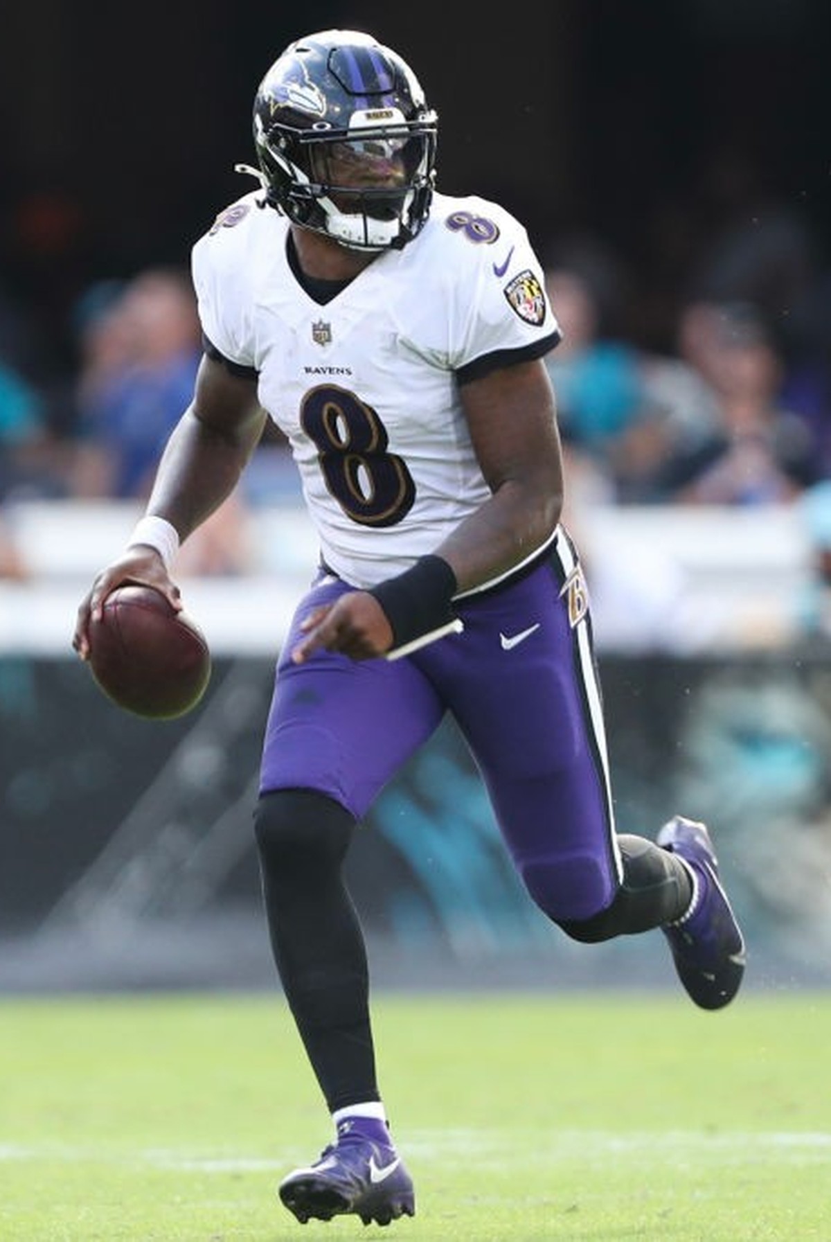 JACKSONVILLE, FLORIDA - NOVEMBER 27: Lamar Jackson #8 of the Baltimore Ravens looks to pass during the first half against the Jacksonville Jaguars at TIAA Bank Field on November 27, 2022 in Jacksonvil ...