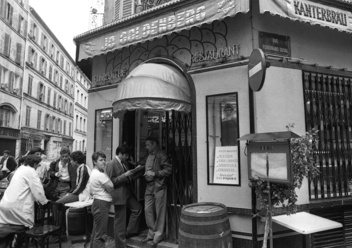The scene of the terror attack on Jewish restaurant and deli, Jo Goldenberg, in Paris, France on Aug. 9, 1982. The attack left six dead and many injured. (AP Photo/ Lionel Cironneau)