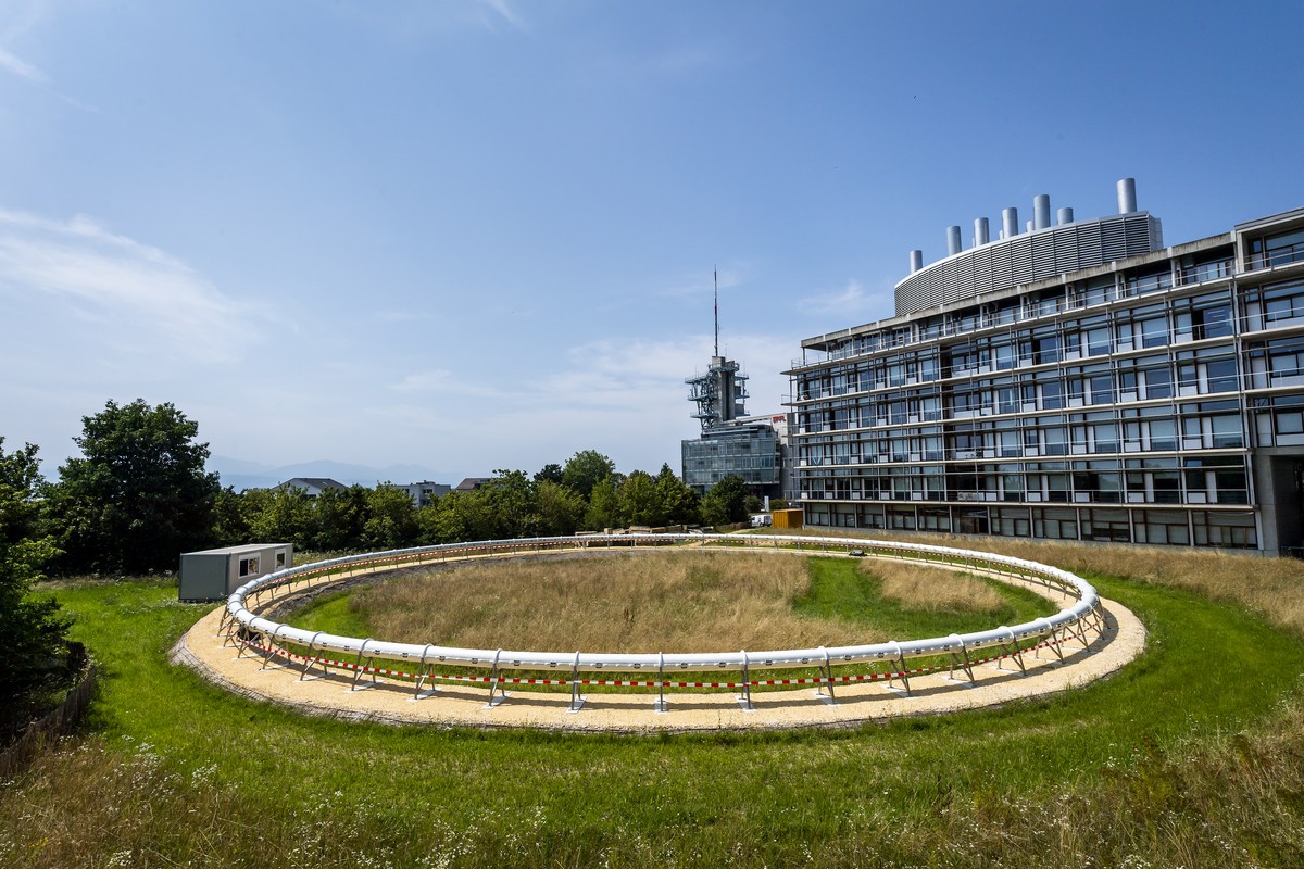 Une vue sur l'Hyperloop experimental de la start-up Swisspod en construction sur le campus de l'Ecole polytechnique federale de Lausanne, EPFL, le vendredi 23 juillet 2021 a Lausanne. L' ...