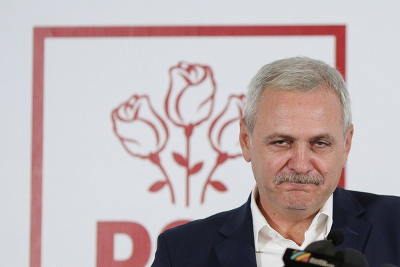 Leader of Romania&#039;s leftist Social Democrat Party (PSD), Liviu Dragnea, gestures during a press conference following the end of the parliamentary elections, in Bucharest, Romania, December 11, 20 ...