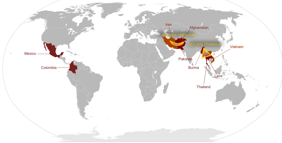 Die grössten Opium-Produktionsländer der Welt.
https://commons.wikimedia.org/w/index.php?curid=4284253