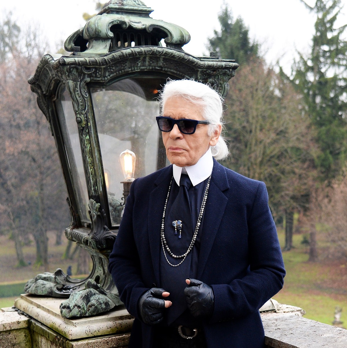 epa07380306 (FILE) - German designer Karl Lagerfeld poses for photographs after the 'Chanel Metiers d'Art Show' held at the Hotel Schloss Leopoldskron in Salzburg, Austria, 02 December  ...