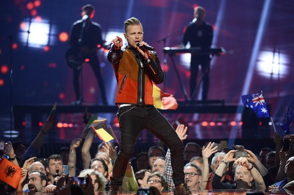 epa05300229 Nicky Byrne (C) of Ireland performs the song &#039;Sunlight&#039; during rehearsals for the Second Semi-Final of the 61st annual Eurovision Song Contest (ESC) at the Ericsson Globe in Stoc ...