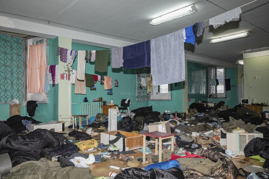 epa09879325 General view of a room in one of an administrative building of the Chernobyl nuclear power plant, where Ukrainian National Guard servicemen were held as hostages since start of Russian inv ...