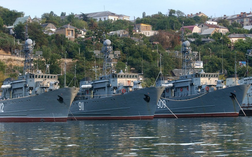 Russian warships in the port of Sevastopol on the Crimean Peninsula, Ukraine, captured in September 2005. The port of Sevastopol is used by Ukraine and the Russian Black Sea Fleet...