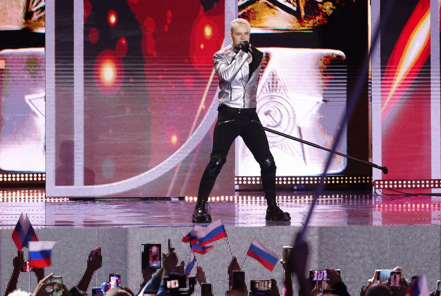 Russia: Moscow concert marks the reunification of the DPR, LPR, Zaporozhye and Kherson regions with Russia RUSSIA, MOSCOW - SEPTEMBER 29, 2023: Singer Shaman Yaroslav Dronov performs at a concert on Red Square...