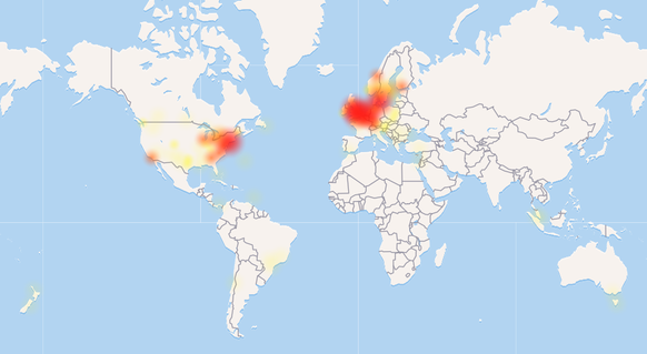 Hier ist Snapchat down: Ein dicker, roter Punkt befindet sich über Europa.