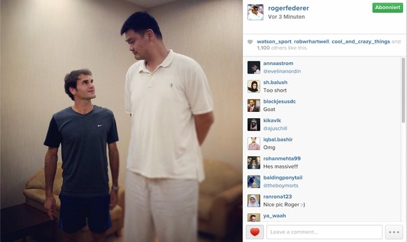 Roger Federer postete ein Bild von sich und Ming nach dem Sieg gegen Mayer.