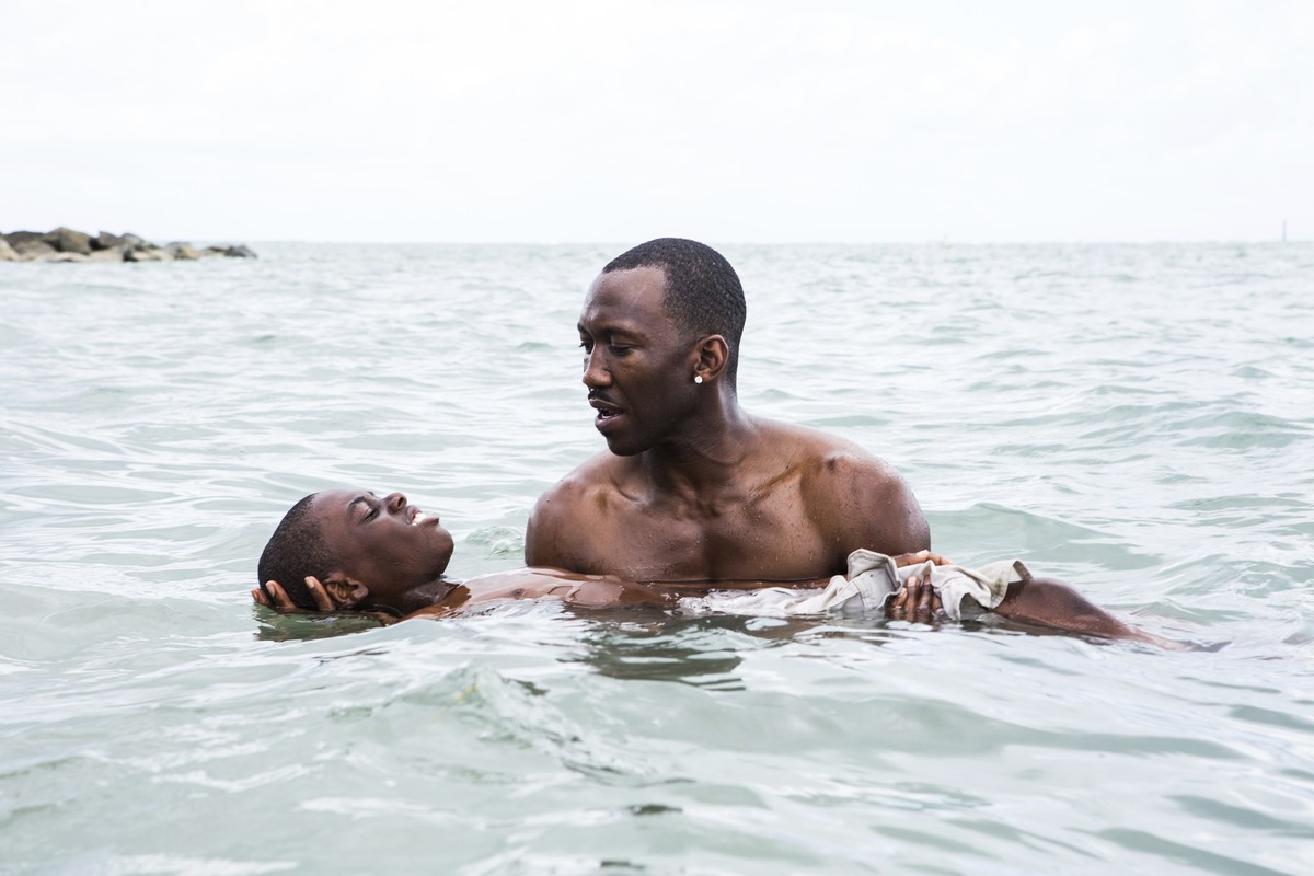 This image released by A24 shows Alex Hibbert, foreground, and Mahershala Ali in a scene from the film, "Moonlight." The Producers Guild of America has nominated awards season favorites “La  ...