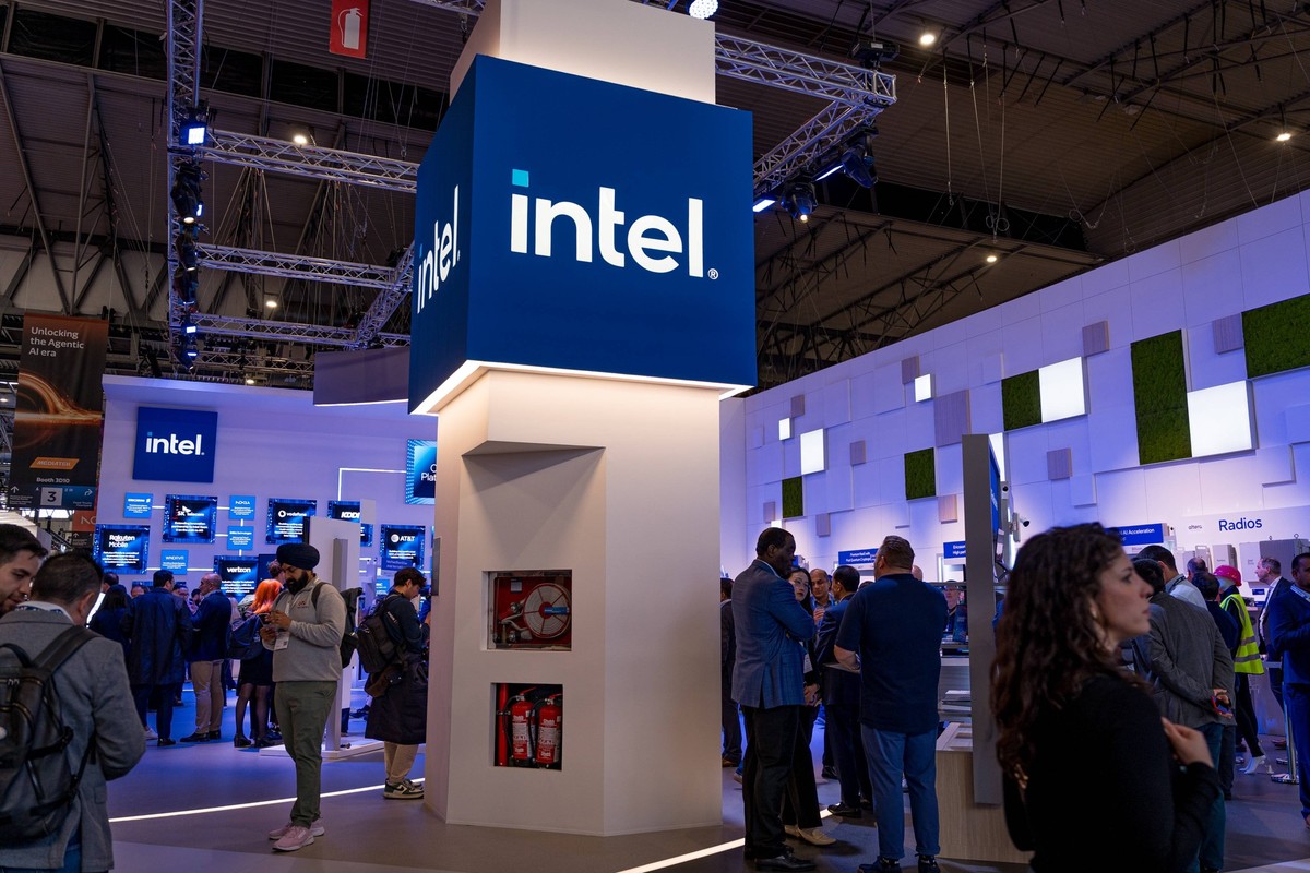 Mobile World Congress 2025 MWC in Barcelona, Spain - 04 Mar 2025 The logo of microchips manufacturer Intel is seen at the Mobile World Congress 2025 MWC at the Fira de Barcelona. The GSMA Mobile World ...