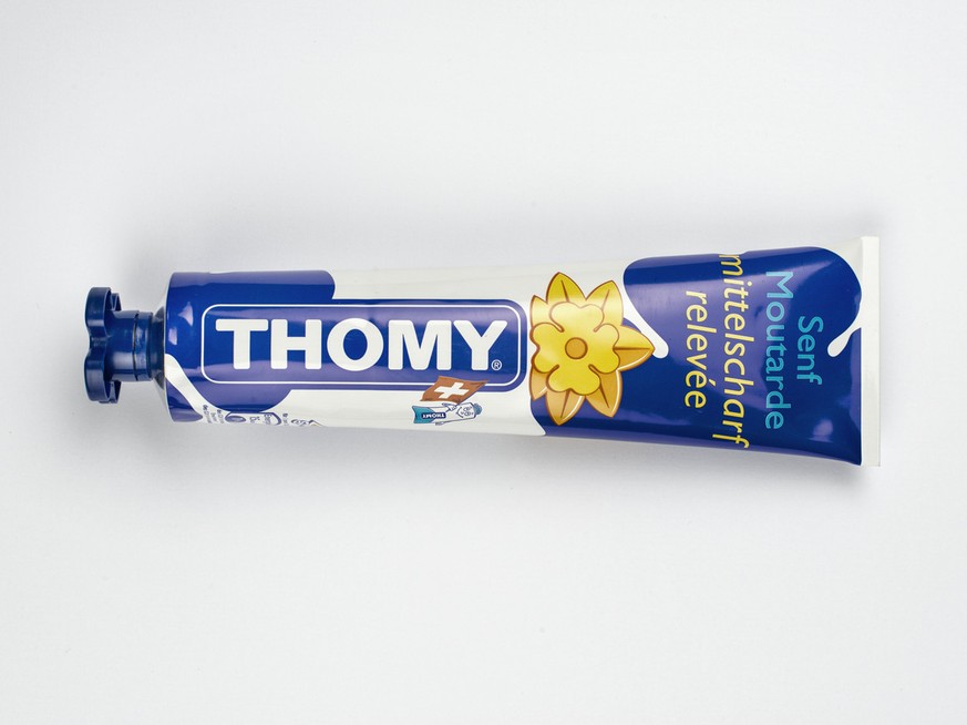 Thomy Senf (mustard), a Swiss product by Thomy, which belongs to Nestle since 1971, pictured on June 10, 2013, in Zurich, Switzerland. (KEYSTONE/Christian Beutler)

Thomy Senf, ein Schweizer Produkt v ...