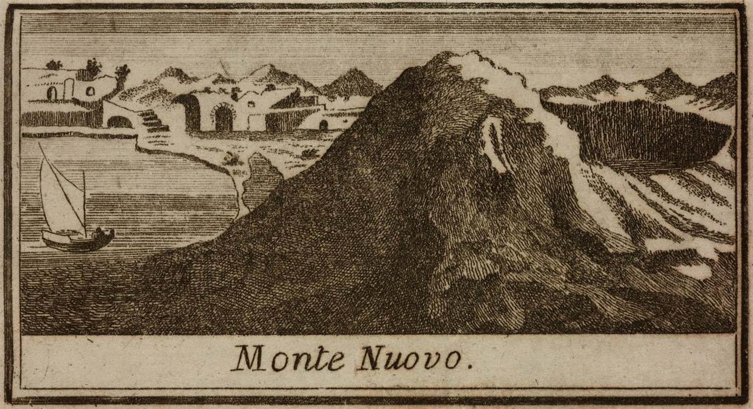 Monte Nuovo, Phlegraean Fields, Naples, Campania, Italy, engraving from Nuova Guida de&#039; Forestieri e della Istoria di Napoli, in cui si spigano le cose piu notabili della medesima, e suo distrett ...