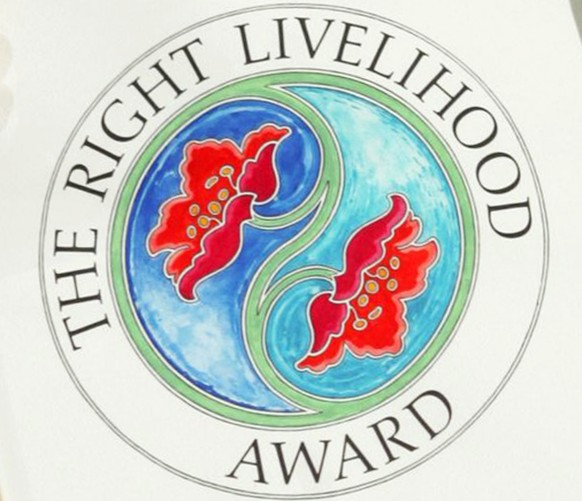 FILE - In this file photo dated Thursday Dec. 9, 2004, the Logo of The Right Livelihood Award, known as the &quot;Alternative Nobel&quot;, shown in Stockholm, Sweden. It is announced Monday Sept. 24,  ...