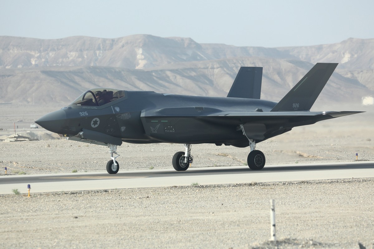 epa07991084 An Israeli F-35 fighter jet ready for takeoff during the joint Air Forces drill 'Blue Flag' at the Ovda Air Force Base in the Negev Desert, southern Israel, 11 November 2019 (iss ...