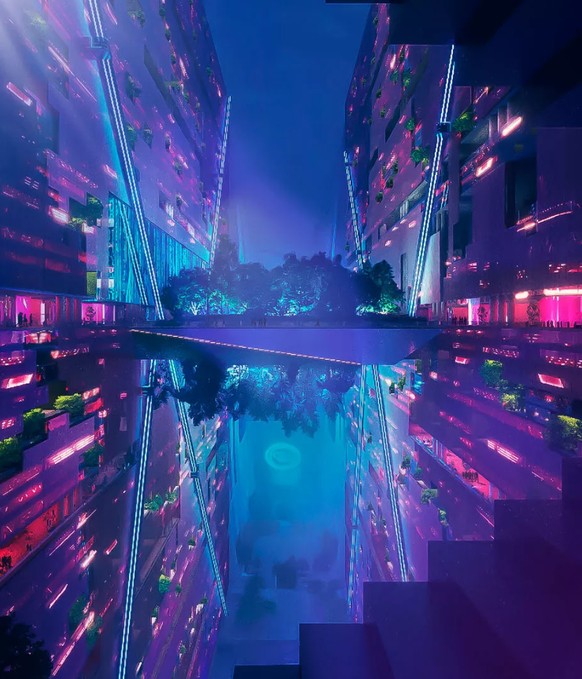 Ganz viel Neon: Ein richtiges Cyberpunk-Setting – inklusive dystopischem Unterton.