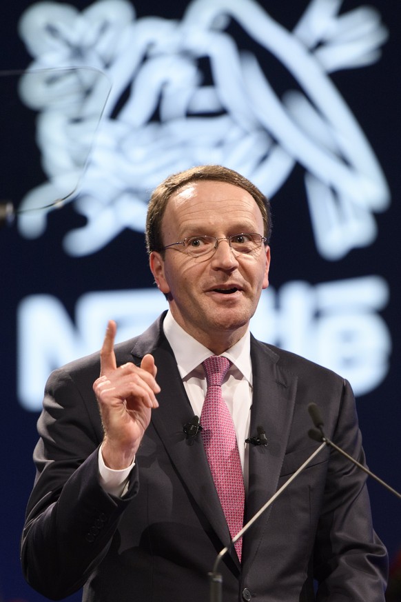 epa05892110 Nestle&#039;s CEO Ulf Mark Schneider speaks during the general meeting of the world&#039;s biggest food and beverage company, Nestle Group, in Lausanne, Switzerland, 06 April 2017. EPA/LAU ...