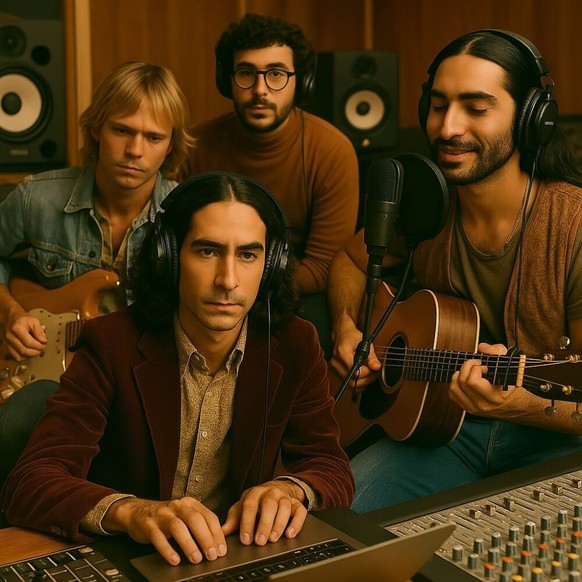 Ist mit 97-prozentiger Sicherheit mit GPT 4o hergestellt worden: Das Bild der «Band» im «Studio».