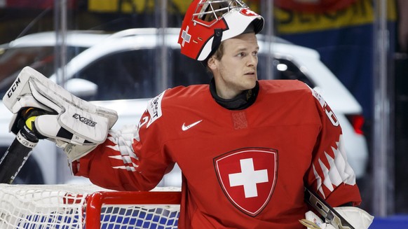 ARCHIVBILD ZUM WECHSEL VON LEONARDO GENONI VOM SC BERN ZUM EV ZUG, AM DIENSTAG, 7. AUGUST 2018 - Switzerland&#039;s goaltender Leonardo Genoni holds his bottle, during the IIHF 2018 World Championship ...