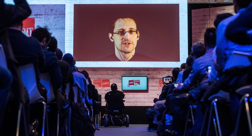 Snowden während einer Live-Übertragung an der Techmesse CeBIT&nbsp;in Hanover am Mittwoch.