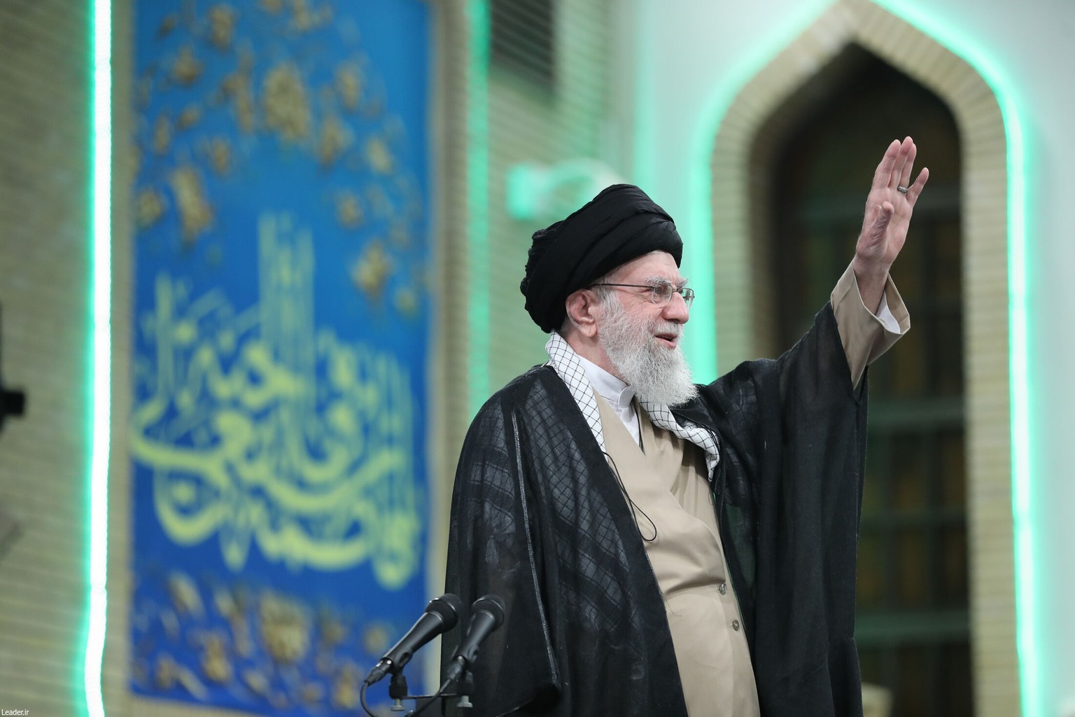 epa12088303 A handout photo made available by the Iranian Supreme Leader&#039;s Office shows Supreme Leader Ayatollah Ali Khamenei greeting members of the audience during a ceremony in Tehran, Iran, 1 ...