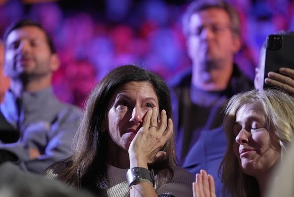 A supporter reacts after Team Europe&#039;s Roger Federer and Rafael Nadal lost in a Laver Cup doubles match against Team World&#039;s Jack Sock and Frances Tiafoe at the O2 arena in London, Friday, S ...