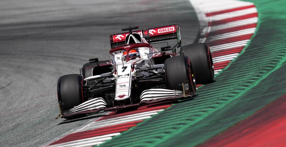 Alfa Romeo driver Kimi Raikkonen of Finland steers his car during the qualifying at the Red Bull Ring racetrack in Spielberg, Austria, Saturday, June 26, 2021. The Styrian Formula One Grand Prix will  ...