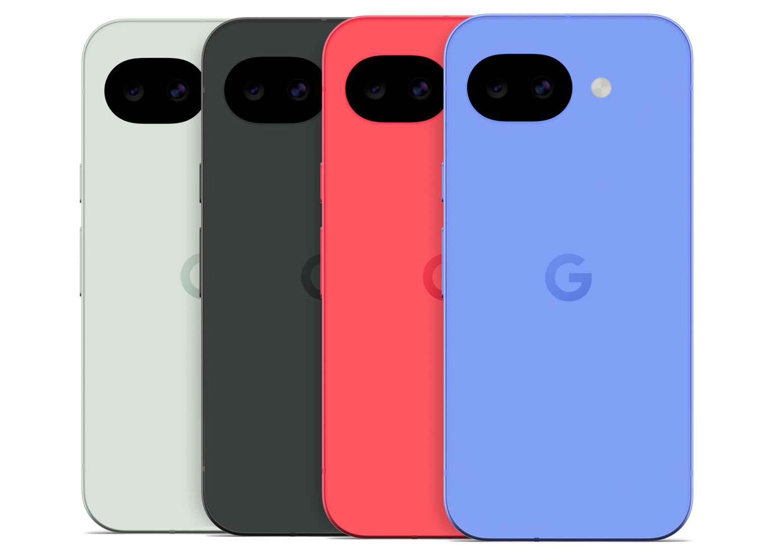 Google Pixel 10a in vier Farben: Fog, Obsidian, Berry und Lavender (v. l. n. r.).