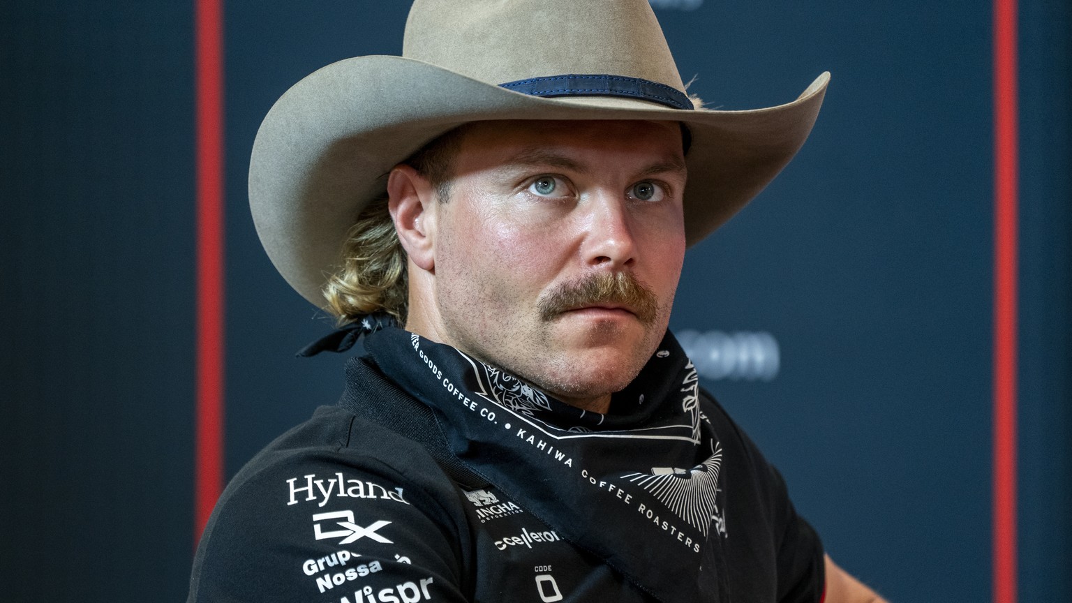 epa10927991 Alfa Romeo F1 Team driver Valtteri Bottas responds to a question during the drivers&#039; press conference for the 2023 Formula 1 Grand Prix of the United States at the Circuit of the Amer ...