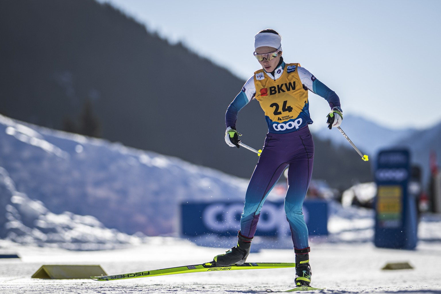 Dariya Nepryaeva of Russia (Individual Neutral Athlete) in action during the 10km interval start free competition at the Davos Nordic FIS Cross Country World Cup, in Davos, Switzerland, Sunday, Decemb ...