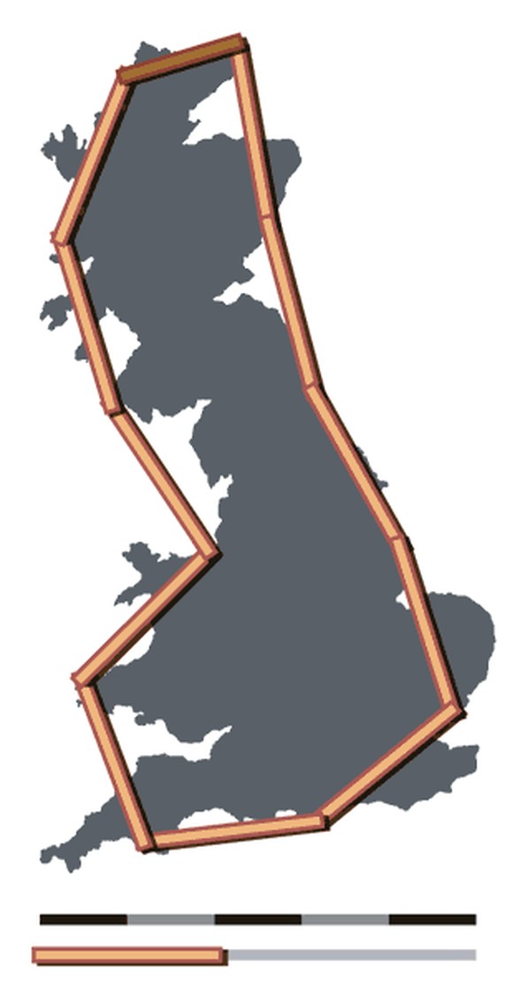 Measuring the British coastline in 200 km stretches